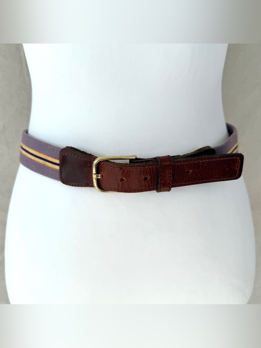 Vintage John Henry Size 34 Purple Stripe Woven Brown Leather Belt